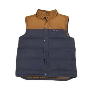 Patagonia The Bivy Goose Down Vest in Navy & Khaki, Men’s size Large